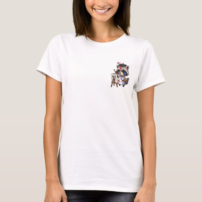Cute Raccoon Artist Painting T-Shirt (Front)