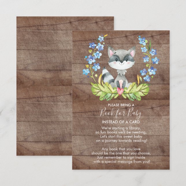 Cute Raccoon Baby Shower Book for Baby Card (Front/Back)