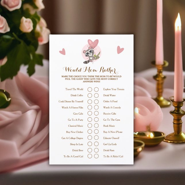 Cute Raccoon Baby Shower Game Would Mom Rather... (Cute Raccoon Baby Shower Game Would Mom Rather..)