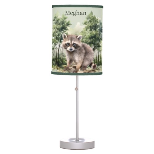 Cute raccoon baby unisex add name table lamp