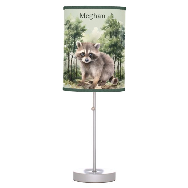 Cute raccoon baby unisex add name table lamp (Front)