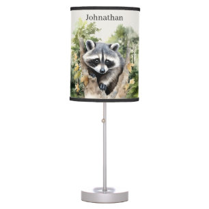 Cute raccoon baby unisex add name table lamp
