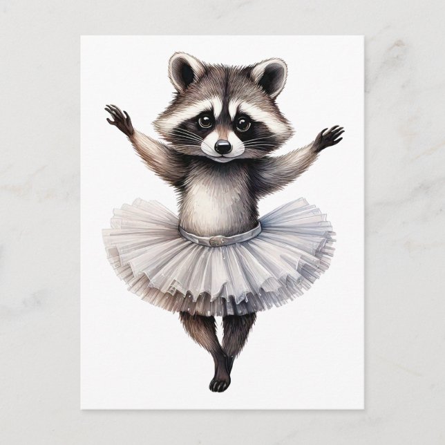 Cute raccoon ballerina dancing ballet holiday postcard (Front)