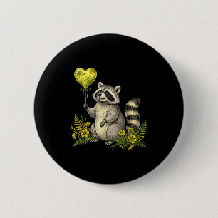 Cute Raccoon Balloon Heart Flowers Sweet Raccoon L Button
