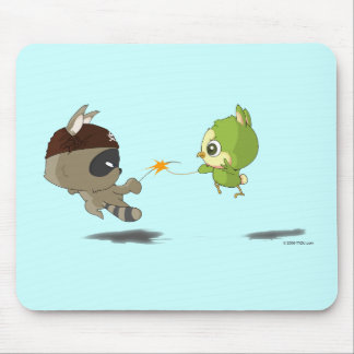Cute Raccoon Bird Fencing Cartoon Anime Mousepad