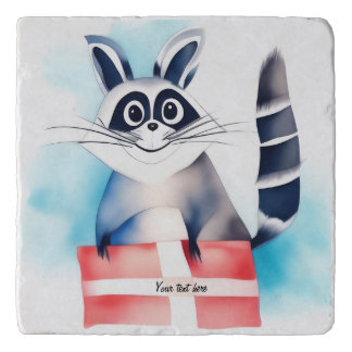 Cute raccoon birthday gift trivet