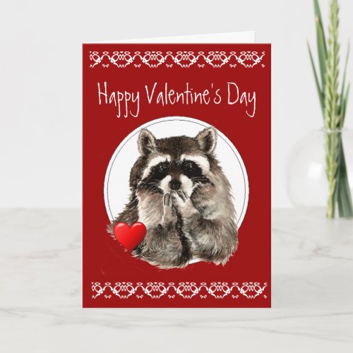 Cute Raccoon Blowing Kisses for your Valentine Holiday Card