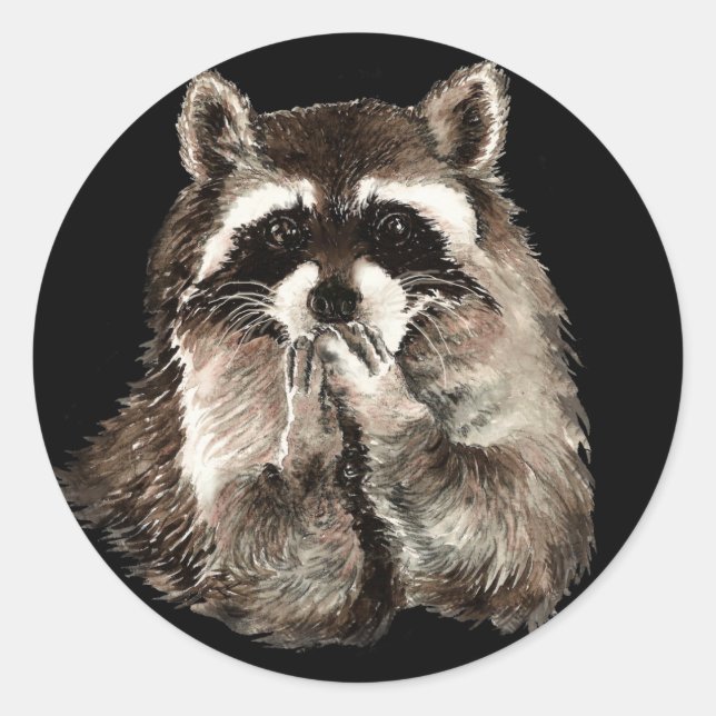 Cute Raccoon Blowing Kisses Humor animal art Classic Round Sticker (Front)