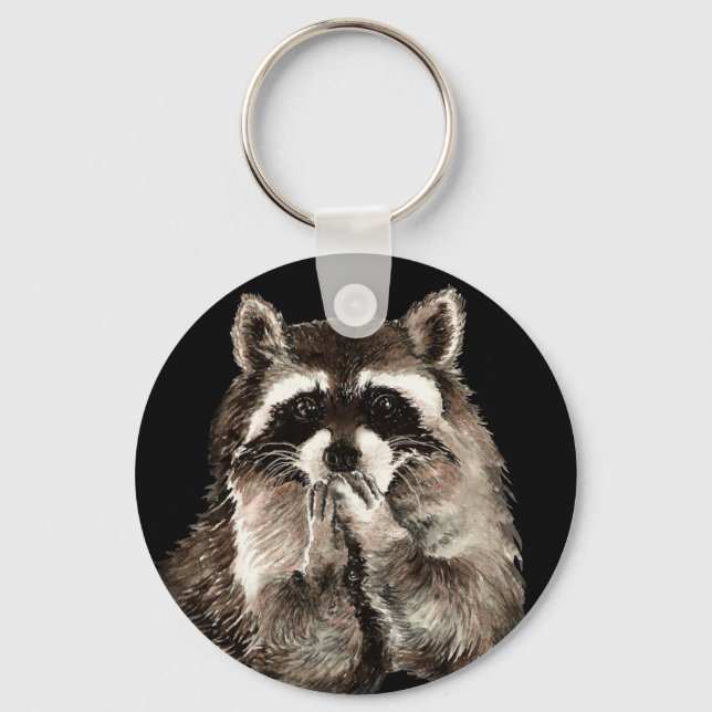 Cute Raccoon Blowing Kisses Humor animal art Keychain (Front)