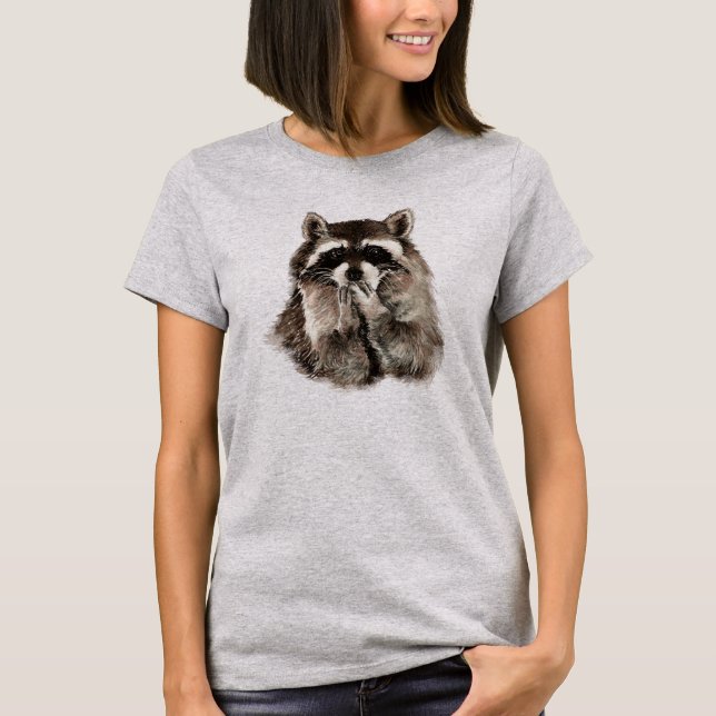 Cute Raccoon Blowing Kisses Humor animal art T-Shirt (Front)