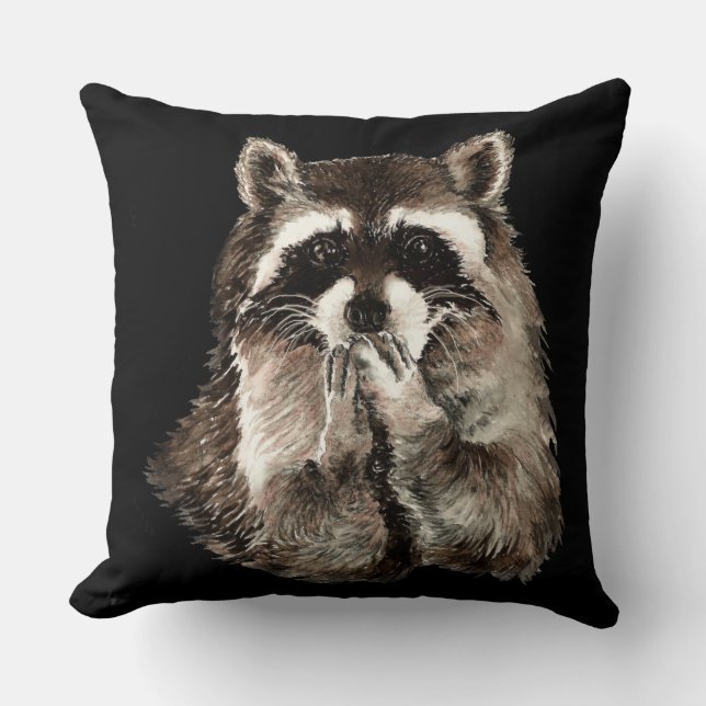 Cute Raccoon Blowing Kisses Humor animal art Throw Pillow (Front)