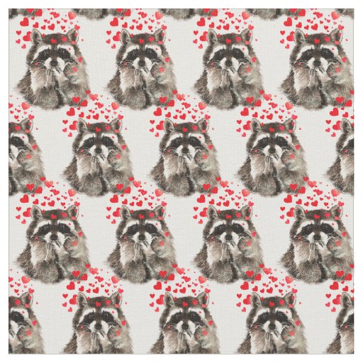 Cute Raccoon Blowing Kisses Love Hearts Animal Fun Fabric