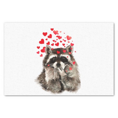 Cute Raccoon Blowing Kisses Love Hearts Animal Tissue Paper