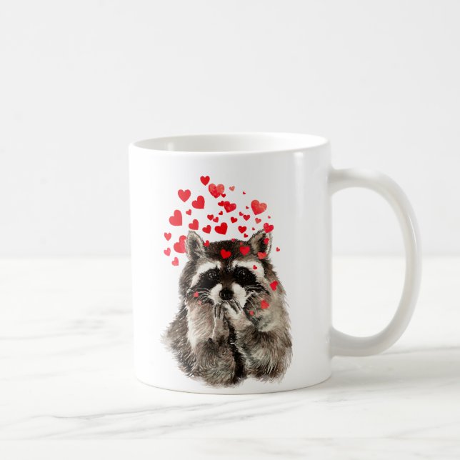 Cute Raccoon Blowing Kisses Love Hearts Coffee Mug (Right)