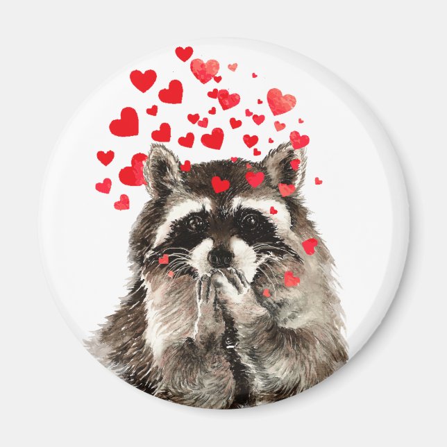 Cute Raccoon Blowing Kisses Love Hearts Magnet (Front)