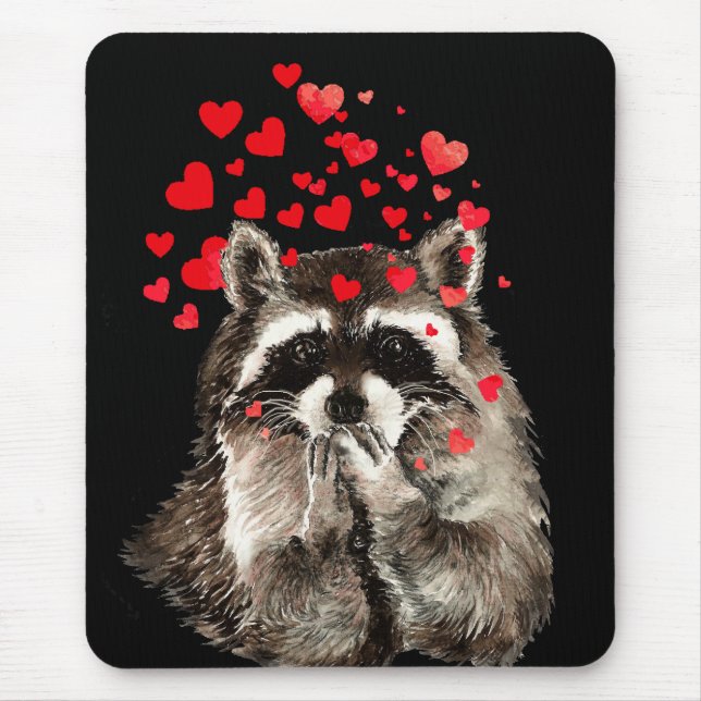 Cute Raccoon Blowing Kisses Love Hearts Mouse Pad (Front)