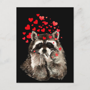 Cute Raccoon Blowing Kisses Love Hearts Postcard