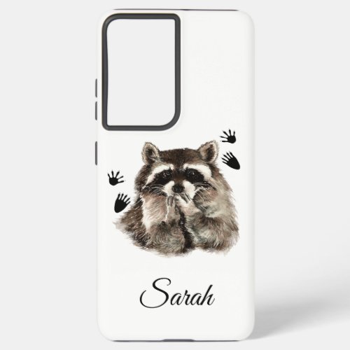 Cute Raccoon Blowing KKisses Footprints Animal Art Samsung Galaxy S21 Ultra Case