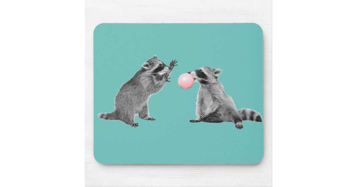 Cute Raccoon Blue Bubble Gum Mouse Pad Zazzle