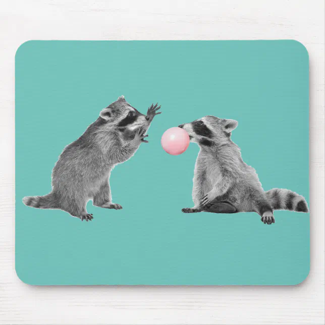 Cute Raccoon Blue Bubble Gum Mouse Pad Zazzle