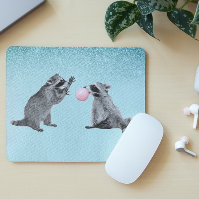 Cute Raccoon Blue  Bubble Gum Mouse Pad (Creator Uploaded)