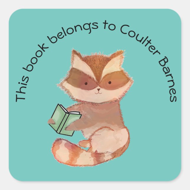 Cute Raccoon Book Sticker for Boys (Front)
