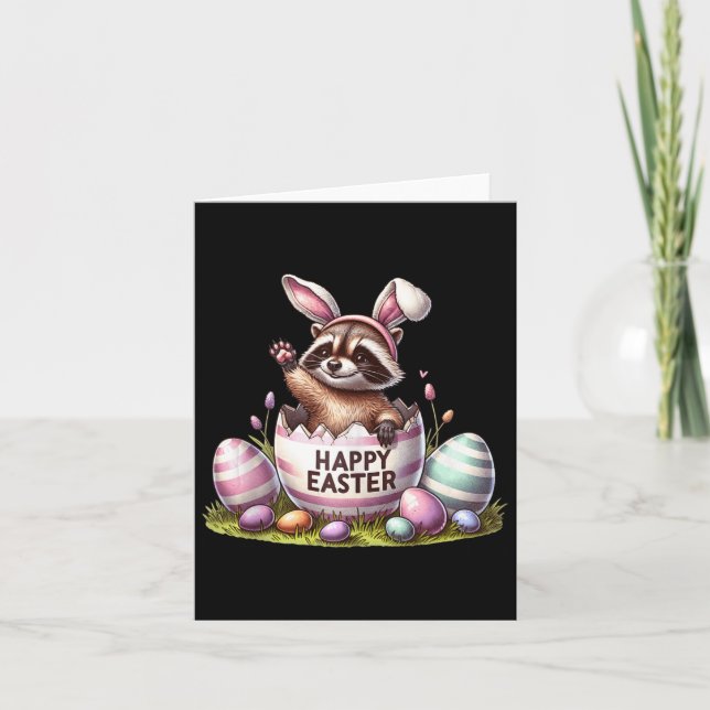 Cute Raccoon Bunny Kids Mens Easter Raccoon  Card (Front)