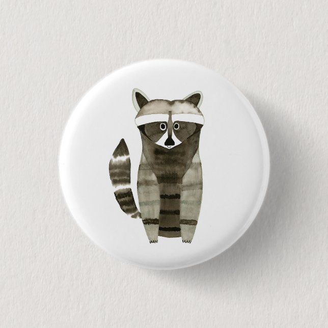 Cute Raccoon Button, Pin (Front)