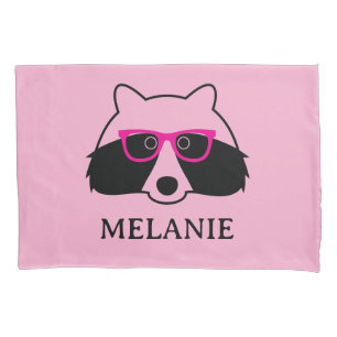 Cute raccoon cartoon with pink spectacles custom pillow case