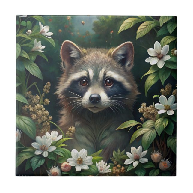 Cute Raccoon Ceramic Tile (Front)