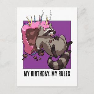 Cute Raccoon Character My Birthday My Rules Cake Postcard