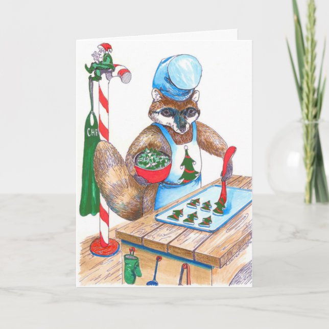 Cute Raccoon Chef Alaska Wildlife Christmas Card (Front)