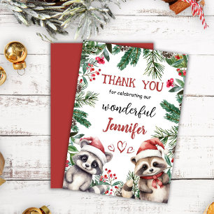 Cute Raccoon Christmas 2° Birthday Thank You Card