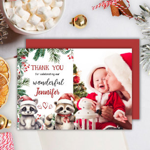 Cute Raccoon Christmas 2nd Birthday Thank You Card