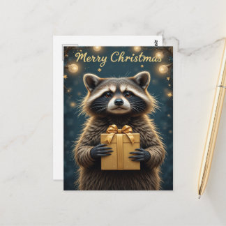 Cute Raccoon Christmas Cozy Winter Holiday Postcard