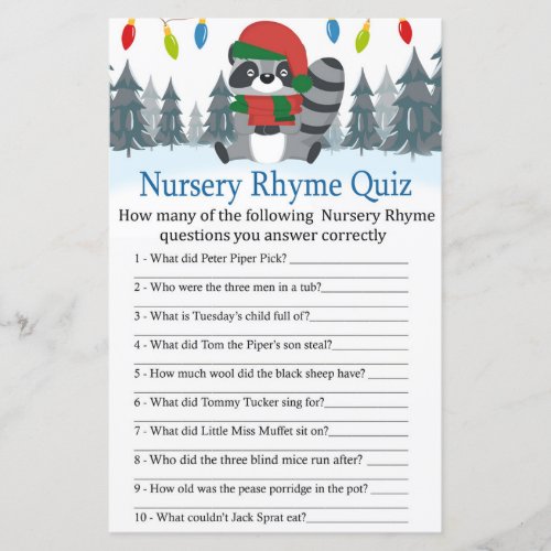 Cute Raccoon Christmas Nursery Rhyme Quiz game