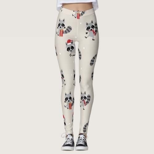 Cute Raccoon Christmas Pattern Leggings