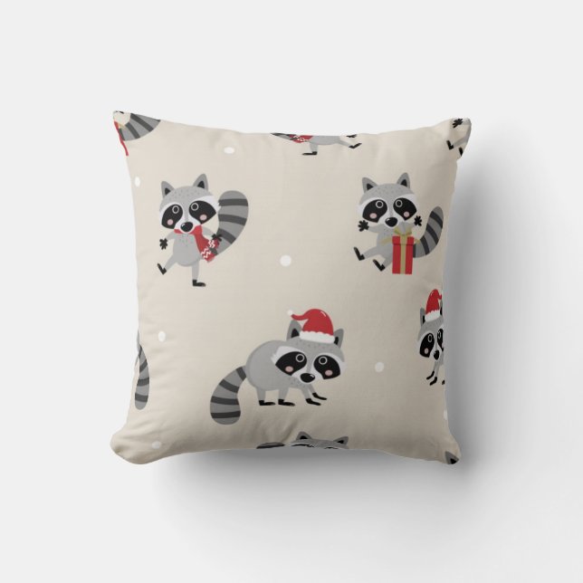 Cute Raccoon Christmas Pattern Throw Pillow (Front)