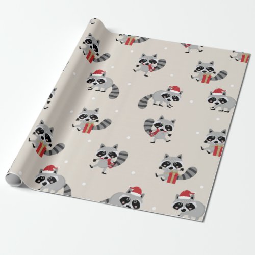 Cute Raccoon Christmas Pattern Wrapping Paper