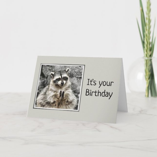 Cute Raccoon Clapping Birthday Humor Card (Front)