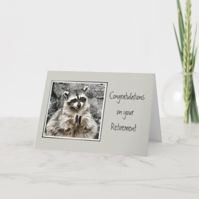 Cute Raccoon Clapping Fun Retirement  Card (Front)