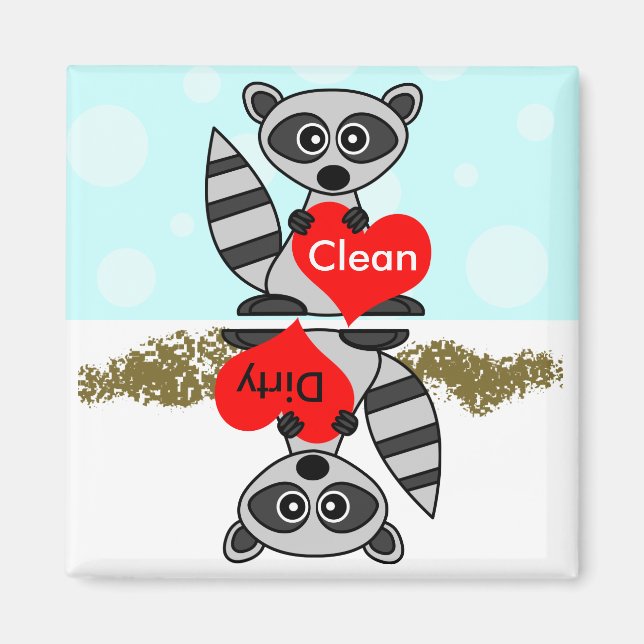 Cute Raccoon Clean / Dirty Dishwasher Magnet (Front)