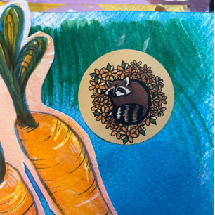 Cute Raccoon Daisy Flower Art Classic Round Sticker