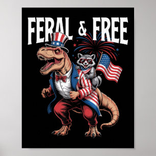 Cute Raccoon Dinosaur T Rex 4th Of July Independen Poster