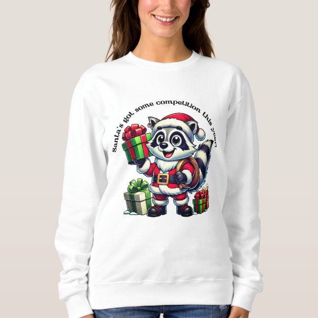 Cute raccoon dressed as Santa with colorful gifts Sweatshirt (Front)