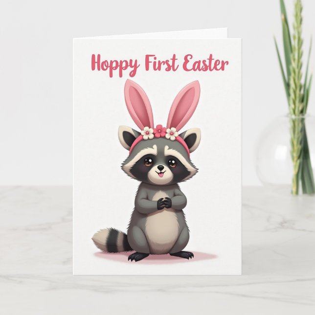 Cute Raccoon Easter Greeting Card (Front)