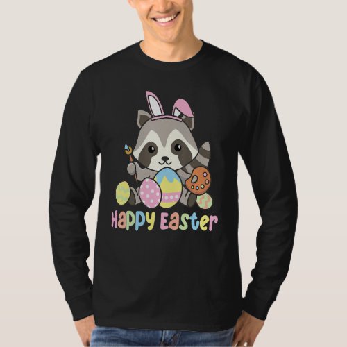 Cute Raccoon Easter Prepare To Dye Fun Easter Egg  T_Shirt