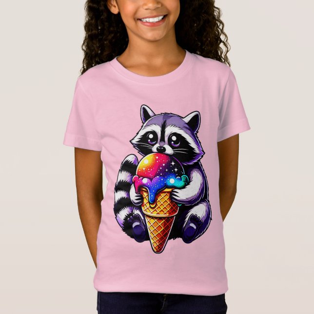 Cute Raccoon Eating A Space Cream Cone T-Shirt (Front)