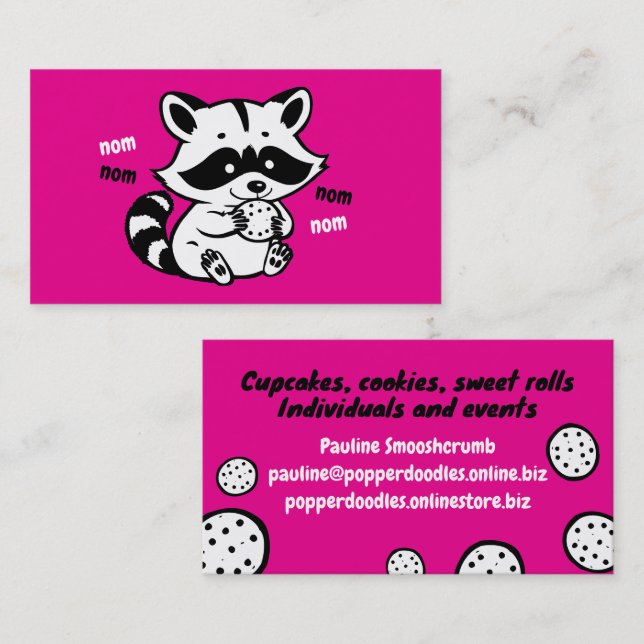 Cute raccoon eating cookie baking bakery business card (Front/Back)