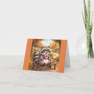 Cute Raccoon Eating Strawberry Donut   Personalize Thank You Card